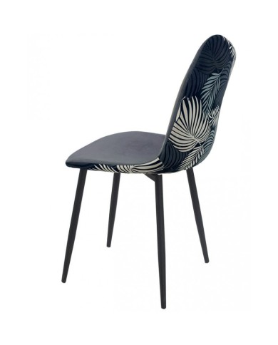 Silla HORUS NEW, metal, tapizado velvet gris con trasera floral a juego