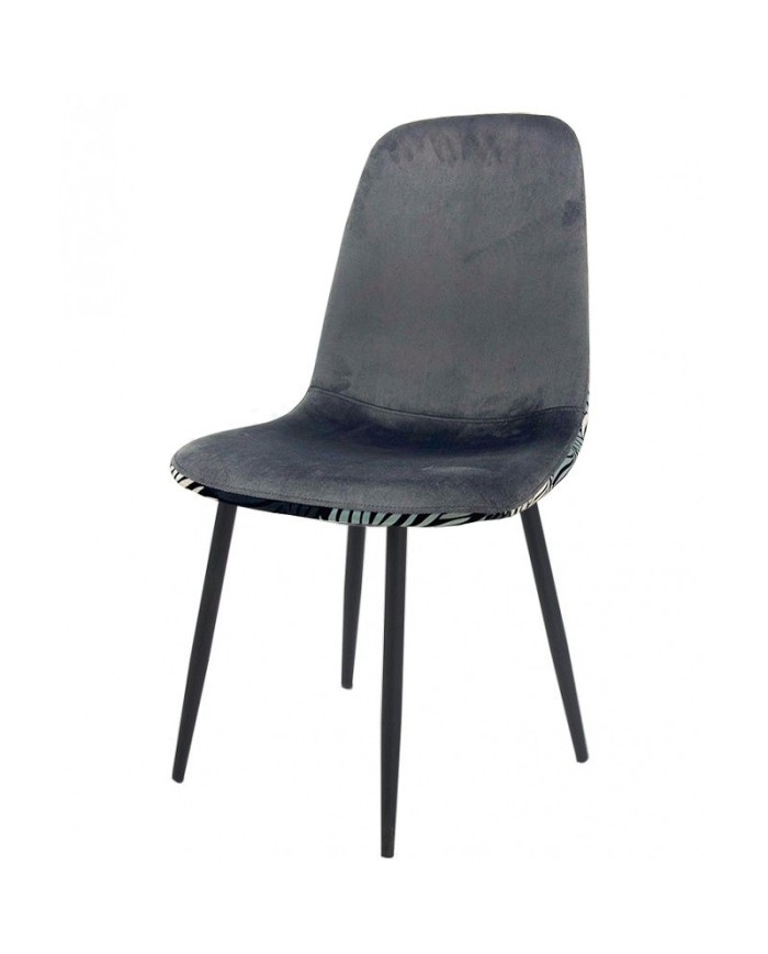 Silla HORUS NEW, metal, tapizado velvet gris con trasera floral a juego