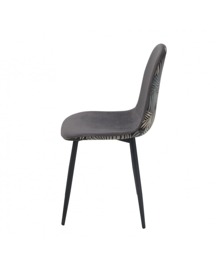 Silla HORUS NEW, metal, tapizado velvet gris con trasera floral a juego