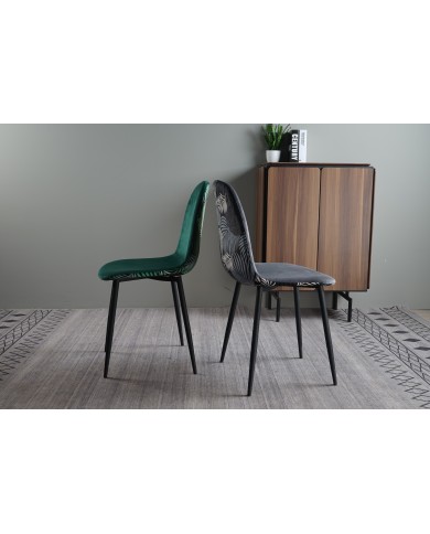Silla HORUS NEW, metal, tapizado velvet gris con trasera floral a juego