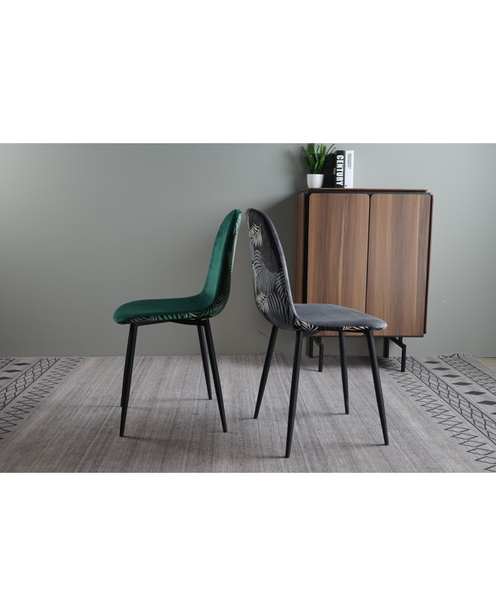 Silla HORUS NEW, metal, tapizado velvet gris con trasera floral a juego