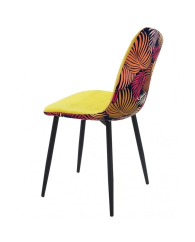 Silla HORUS NEW, metal, tapizado velvet amarillo con trasera floral a juego