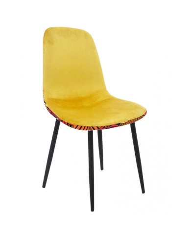 Silla HORUS NEW, metal, tapizado velvet amarillo con trasera floral a juego