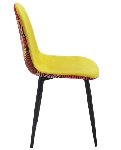Silla HORUS NEW, metal, tapizado velvet amarillo con trasera floral a juego