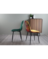 Silla HORUS NEW, metal, tapizado velvet amarillo con trasera floral a juego