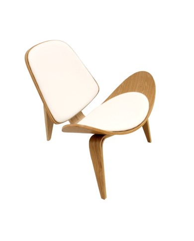 Sillón NORDIC (R), fresno, similpiel blanca