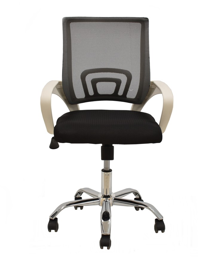 Sillón de oficina FISS NEW, brazos blanco, basculante, estructura y malla negro