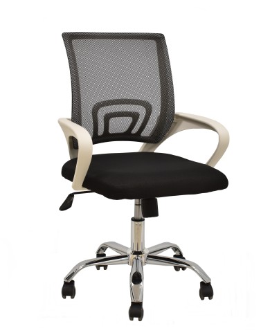Sillón de oficina FISS NEW, brazos blanco, basculante, estructura y malla negro