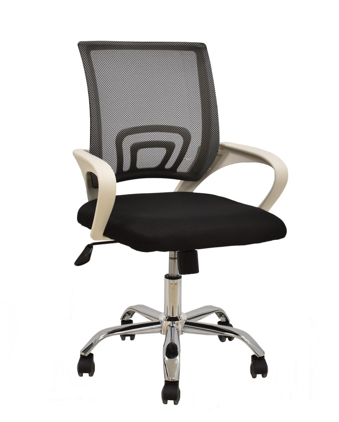 Sillón de oficina FISS NEW, brazos blanco, basculante, estructura y malla negro