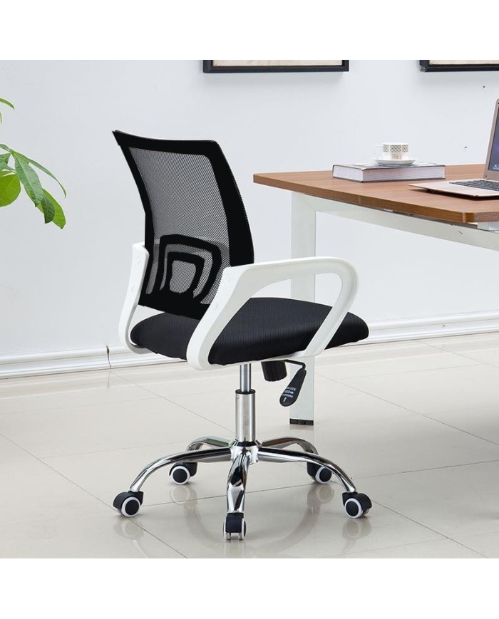 Sillón de oficina FISS NEW, brazos blanco, basculante, estructura y malla negro