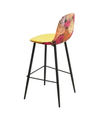 Taburete HORUS NEW, metal, tapizado velvet amarillo con trasera floral a juego