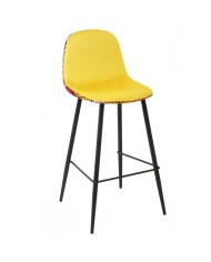 Taburete HORUS NEW, metal, tapizado velvet amarillo con trasera floral a juego