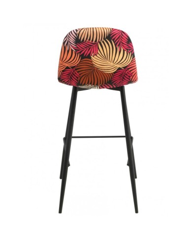 Taburete HORUS NEW, metal, tapizado velvet amarillo con trasera floral a juego