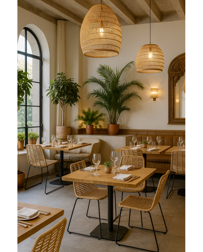 Silla LOTAK, metal, ratán beige