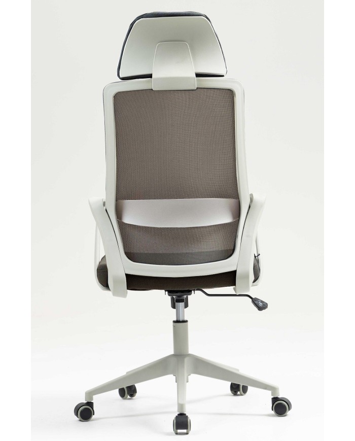 Sillón de oficina MARIO, alto, gris, malla y asiento gris