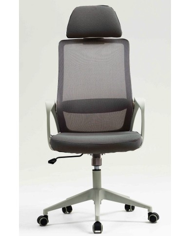 Sillón de oficina MARIO, alto, gris, malla y asiento gris