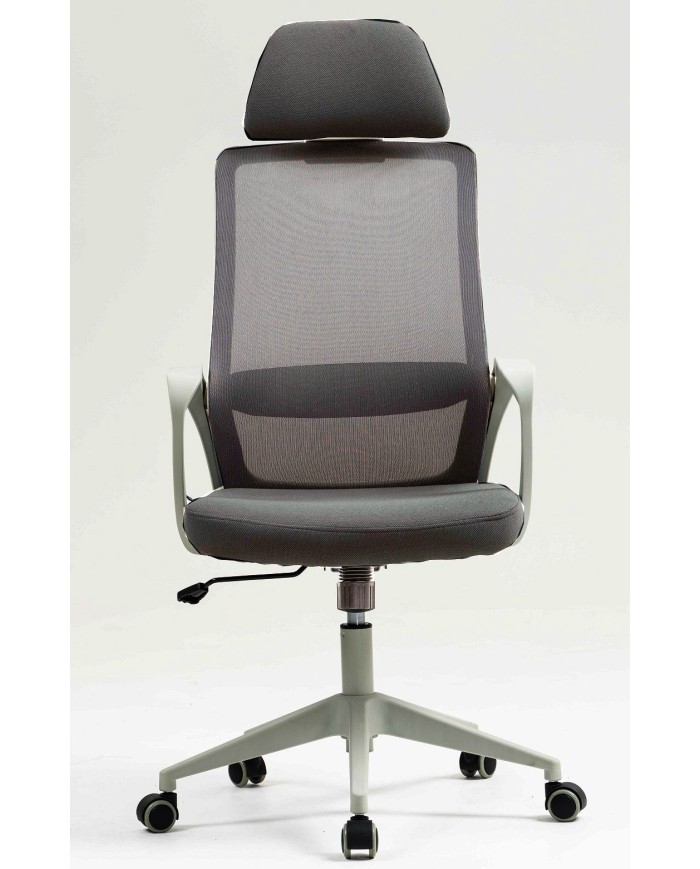 Sillón de oficina MARIO, alto, gris, malla y asiento gris