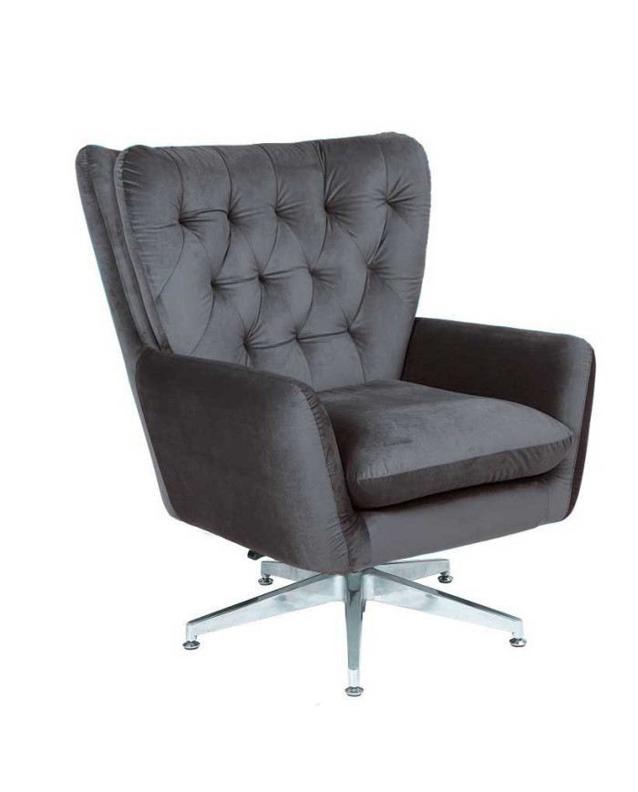 Sillón BÉCQUER, giratorio, regulable, tapizado velvet gris