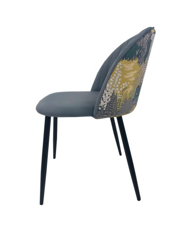 Silla PALM GREY, metal, tapizado velvet gris con trasera palm