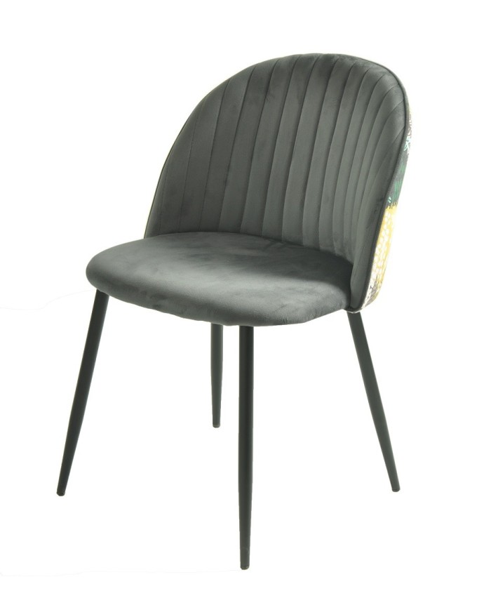 Silla PALM GREY, metal, tapizado velvet gris con trasera palm