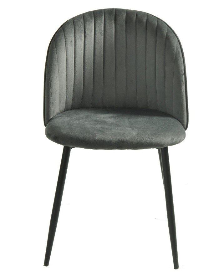 Silla PALM GREY, metal, tapizado velvet gris con trasera palm