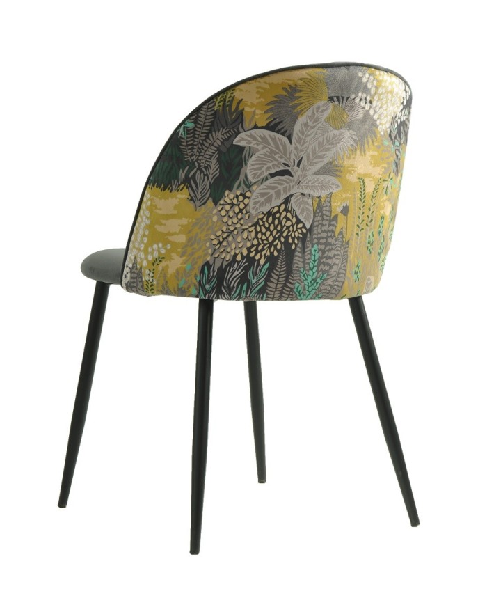 Silla PALM GREY, metal, tapizado velvet gris con trasera palm