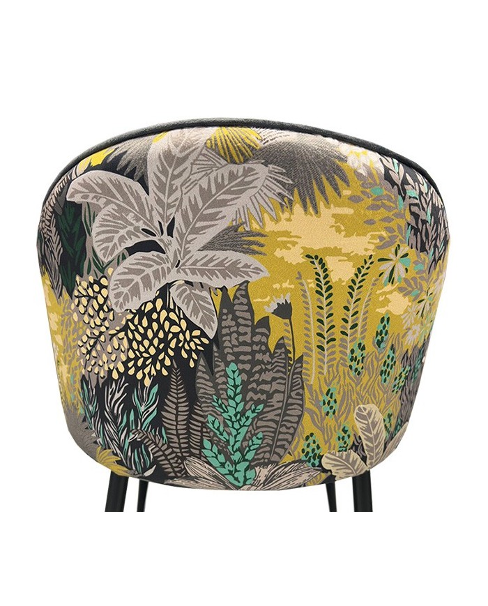 Silla PALM GREY, metal, tapizado velvet gris con trasera palm