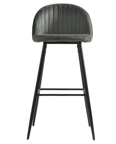 Taburete PALM GREY, metal, tapizado velvet gris con trasera palm