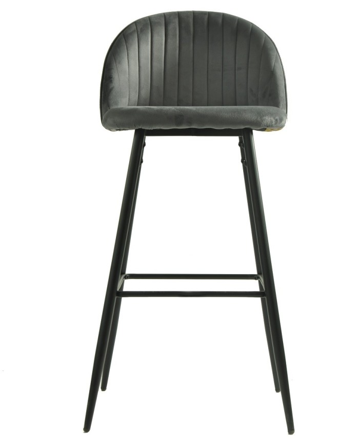 Taburete PALM GREY, metal, tapizado velvet gris con trasera palm