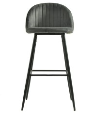 Taburete PALM GREY, metal, tapizado velvet gris con trasera palm