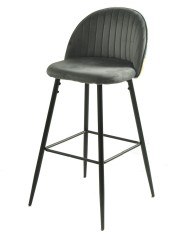 Taburete PALM GREY, metal, tapizado velvet gris con trasera palm