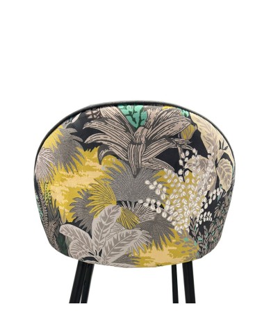 Taburete PALM GREY, metal, tapizado velvet gris con trasera palm