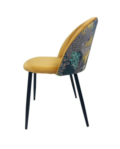 Silla PALM YELLOW, metal, tapizado velvet amarillo con trasera palm