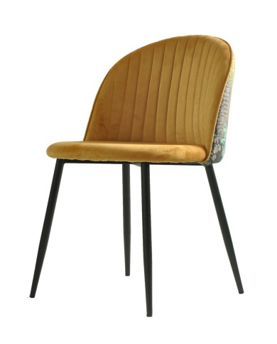 Silla PALM YELLOW, metal, tapizado velvet amarillo con trasera palm