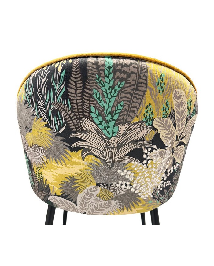 Silla PALM YELLOW, metal, tapizado velvet amarillo con trasera palm