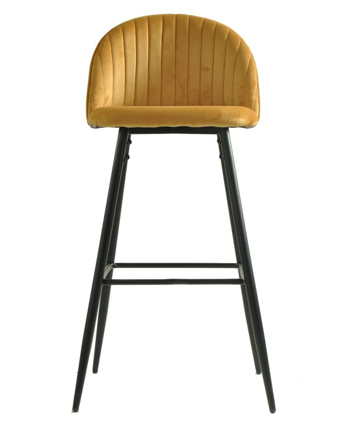 Taburete PALM YELLOW, metal, tapizado velvet amarillo con trasera palm