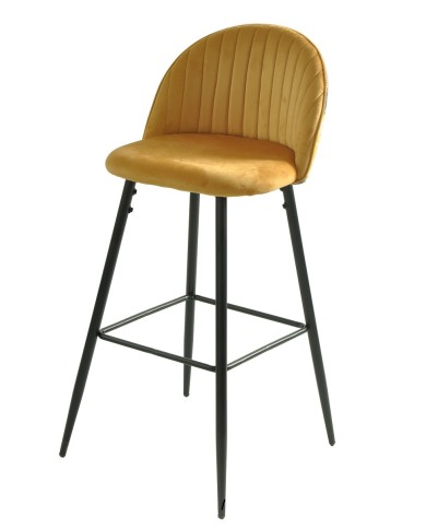 Taburete PALM YELLOW, metal, tapizado velvet amarillo con trasera palm