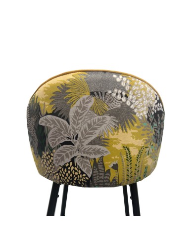 Taburete PALM YELLOW, metal, tapizado velvet amarillo con trasera palm