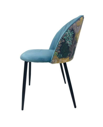 Silla PALM SKY BLUE, metal, tapizado velvet azul con trasera palm
