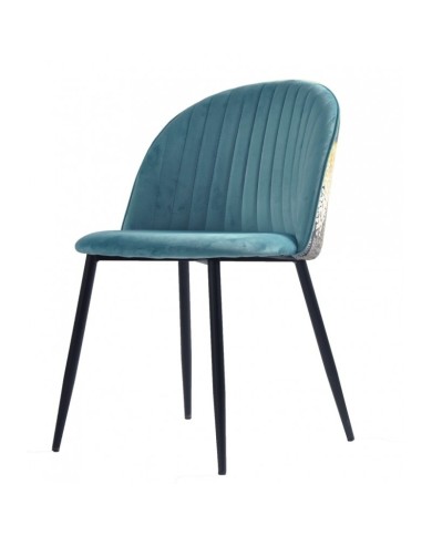 Silla PALM SKY BLUE, metal, tapizado velvet azul con trasera palm