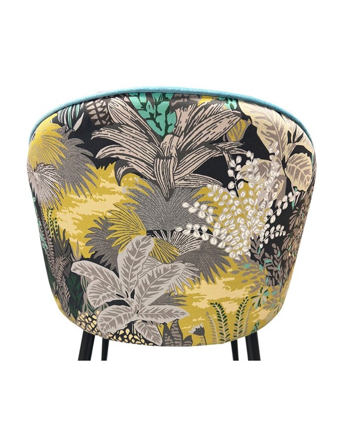 Silla PALM SKY BLUE, metal, tapizado velvet azul con trasera palm