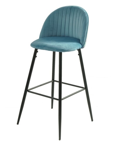 Taburete PALM SKY BLUE, metal, tapizado velvet azul con trasera palm