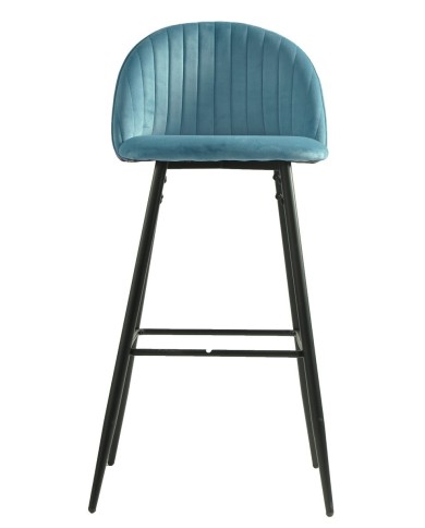 Taburete PALM SKY BLUE, metal, tapizado velvet azul con trasera palm