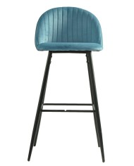 Taburete PALM SKY BLUE, metal, tapizado velvet azul con trasera palm