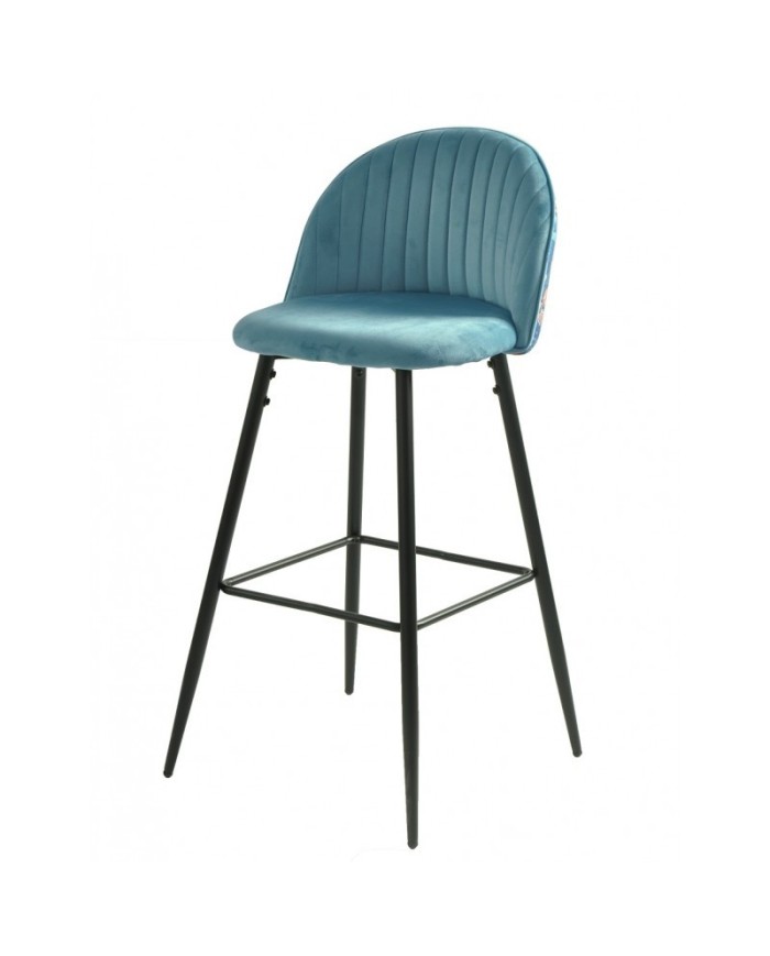 Taburete CARNAVAL SKY BLUE, metal, tapizado velvet azul con trasera carnaval
