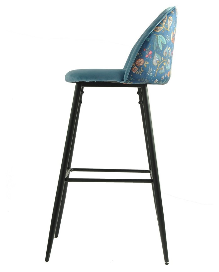 Taburete CARNAVAL SKY BLUE, metal, tapizado velvet azul con trasera carnaval