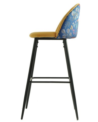 Taburete CARNAVAL YELLOW, metal, tapizado velvet amarillo con trasera carnaval