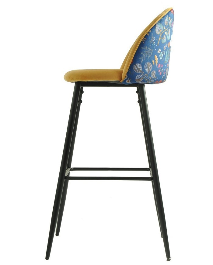 Taburete CARNAVAL YELLOW, metal, tapizado velvet amarillo con trasera carnaval