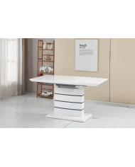 Mesa CHAMBERY, extensible, lacada blanca, 140 ~ 180 x 80 cms
