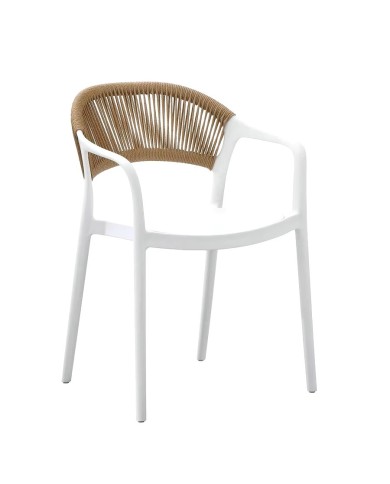Sillón IBIZA, apilable, tratamiento anti UV, polipropileno blanco, cuerda natural